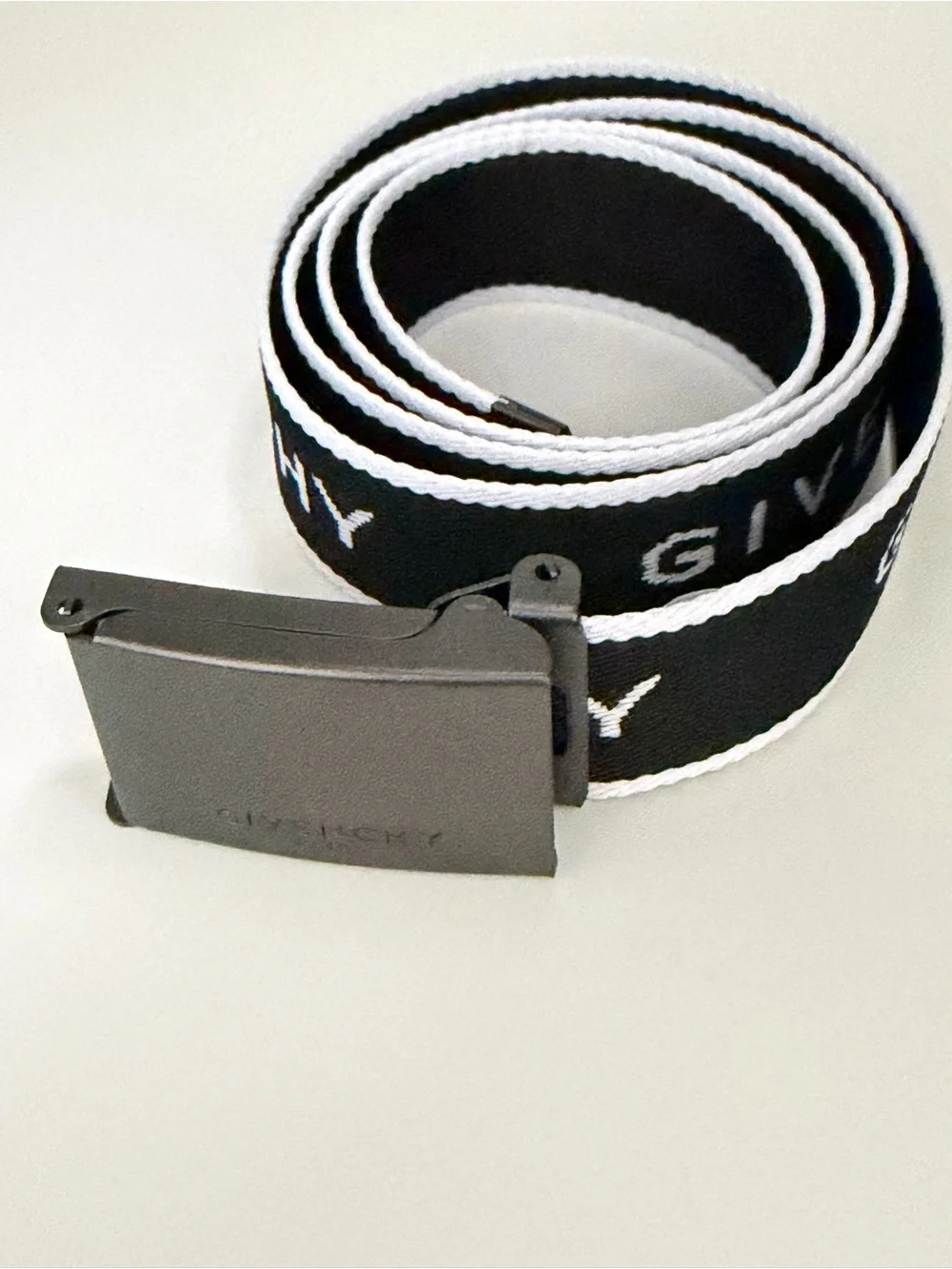 Givenchy Black and White Logo Webbing Belt with Matte Buckle